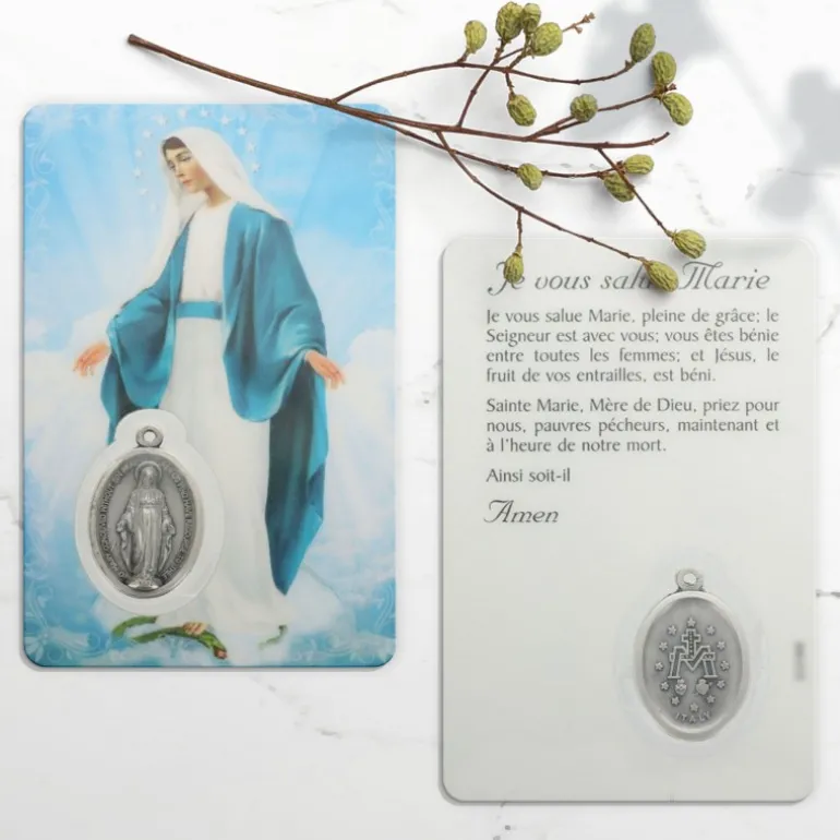 Palais du Rosaire Carte de prière Vierge Miraculeuse avec médaille^ Image Religieuse