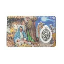 Palais du Rosaire Carte prière de la Nativité avec médaille du Christ^ Image Religieuse
