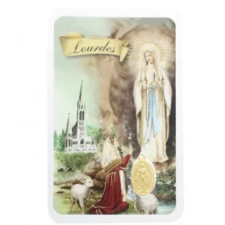 Palais du Rosaire Carte Prière de Lourdes avec médaille miraculeuse dorée^ Image Religieuse