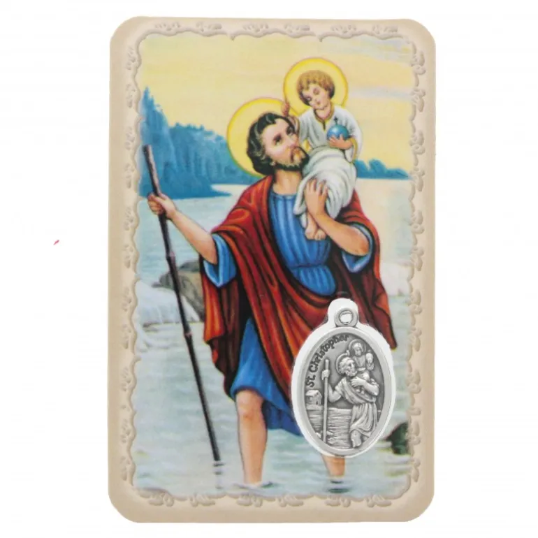 Palais du Rosaire Carte Prière de Saint Christophe avec Médaille^ Image Religieuse