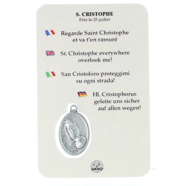 Palais du Rosaire Carte Prière de Saint Christophe avec Médaille^ Image Religieuse
