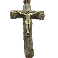 Palais du Rosaire Chapelet à suspendre en écorce d'arbre vernis avec Christ doré^ Chapelet De Lourdes | Chapelet Mural