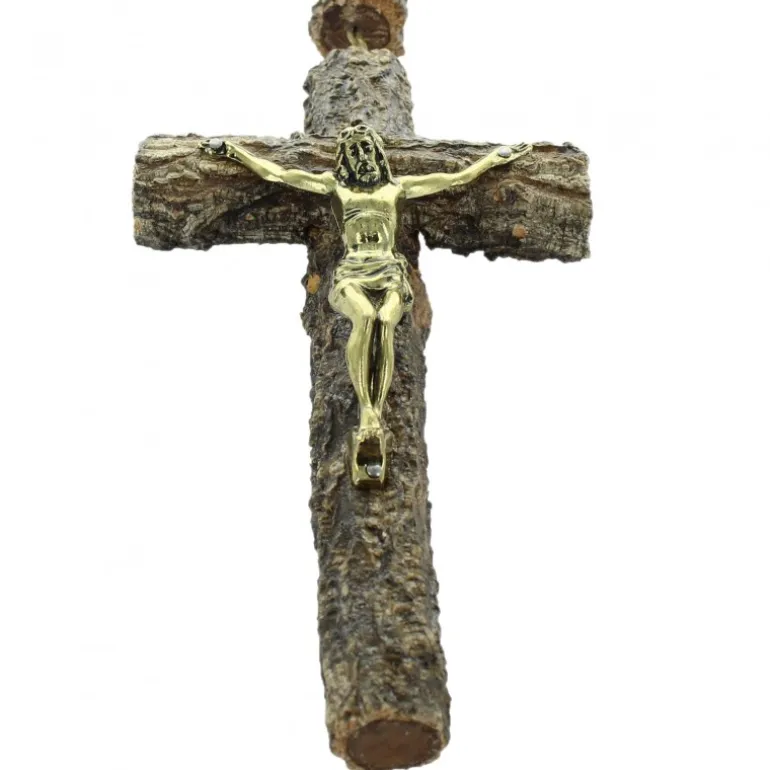 Palais du Rosaire Chapelet à suspendre en écorce d'arbre vernis avec Christ doré^ Chapelet De Lourdes | Chapelet Mural