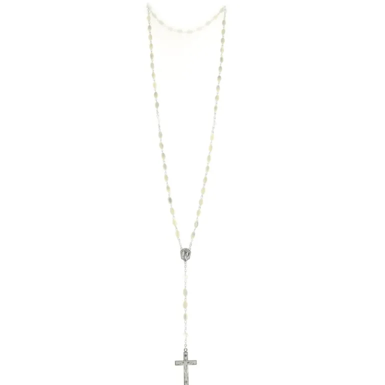 Palais du Rosaire Chapelet argenté avec grains en nacre et pierres swarovski^ Chapelet Nacre | Chapelet Cristal