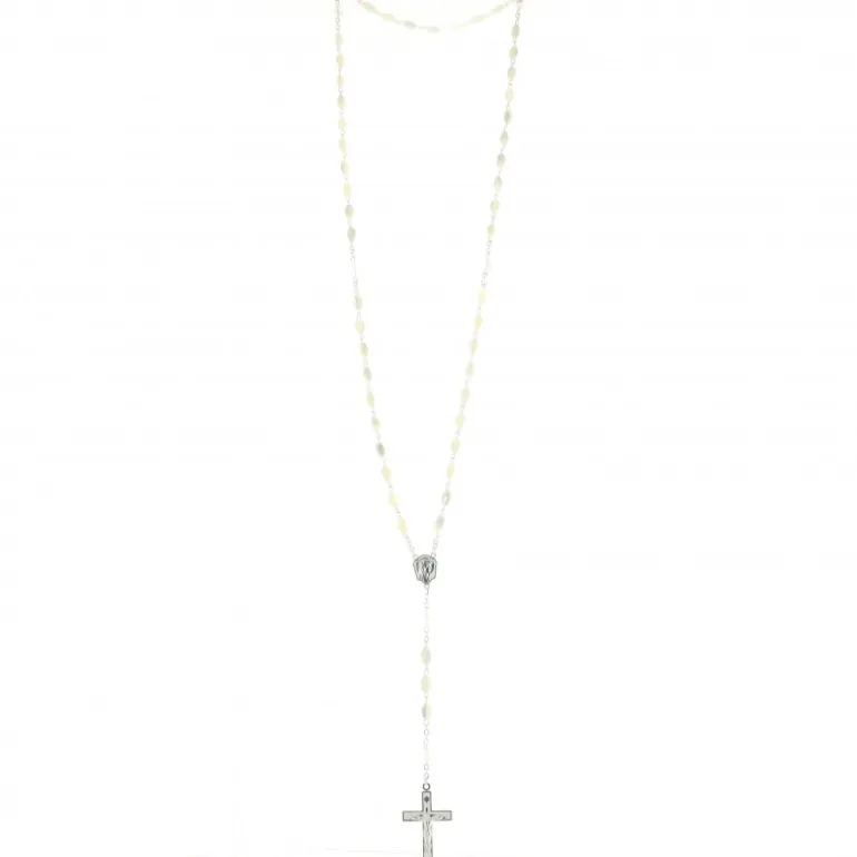 Palais du Rosaire Chapelet argenté avec grains en nacre et pierres swarovski^ Chapelet Nacre | Chapelet Cristal