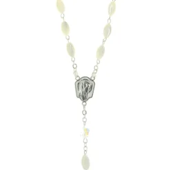 Palais du Rosaire Chapelet argenté avec grains en nacre et pierres swarovski^ Chapelet Nacre | Chapelet Cristal