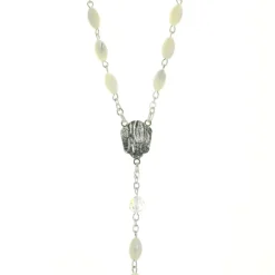 Palais du Rosaire Chapelet argenté avec grains en nacre et pierres swarovski^ Chapelet Nacre | Chapelet Cristal