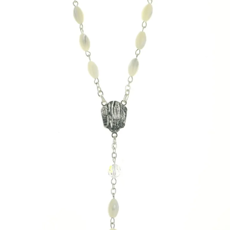 Palais du Rosaire Chapelet argenté avec grains en nacre et pierres swarovski^ Chapelet Nacre | Chapelet Cristal