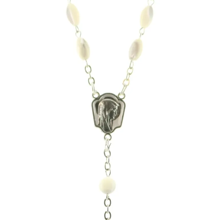 Palais du Rosaire Chapelet Argenté en Nacre véritable^ Communion | Chapelet De Communion