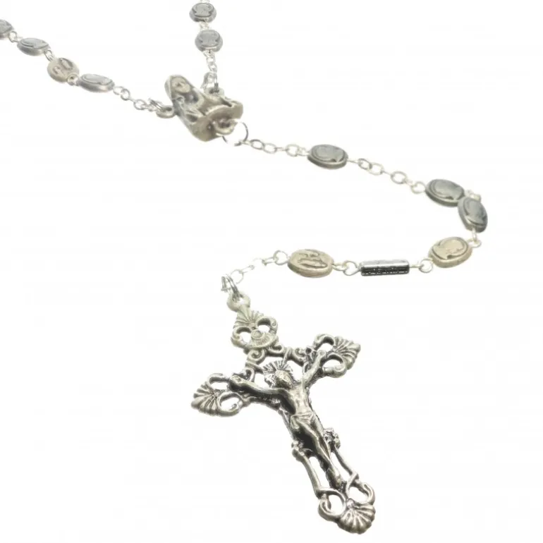 Palais du Rosaire Chapelet avec grains de l'Apparition et de la Vierge en métal argenté^ Chapelet Métal