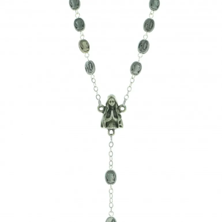 Palais du Rosaire Chapelet avec grains de l'Apparition et de la Vierge en métal argenté^ Chapelet Métal