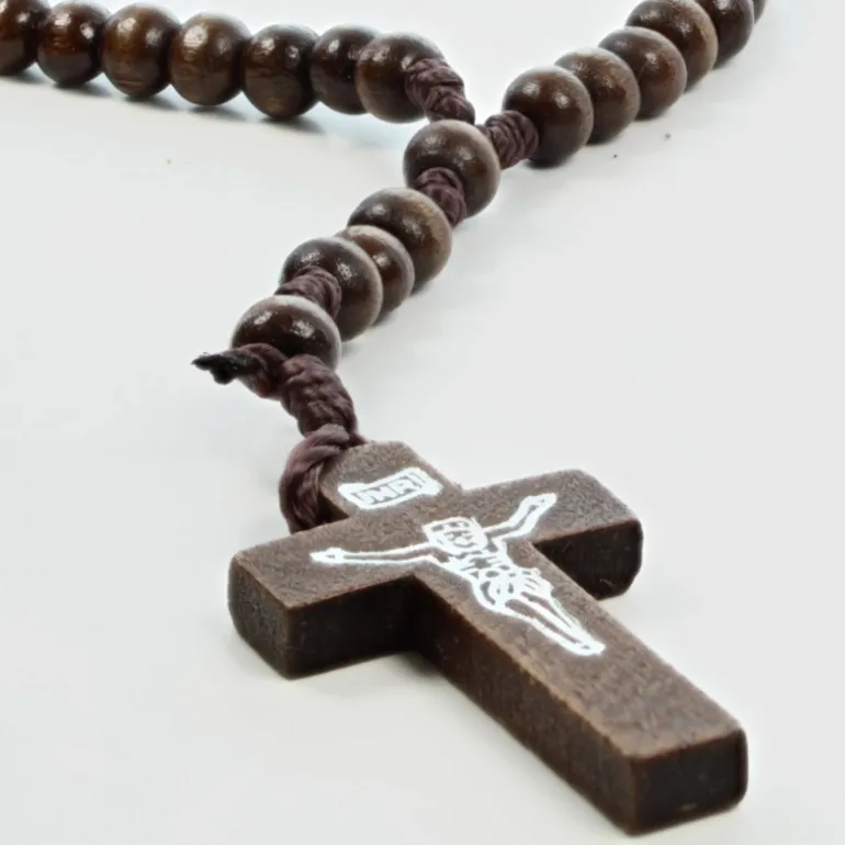 Palais du Rosaire Chapelet avec grains en bois 6mm sur corde et crucifix gravé^ Chapelet Corde | Chapelet Bois