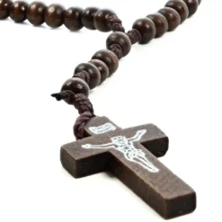 Palais du Rosaire Chapelet avec grains en bois 6mm sur corde et crucifix gravé^ Chapelet Corde | Chapelet Bois