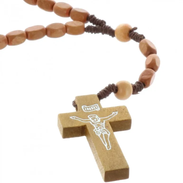 Palais du Rosaire Chapelet corde grains carrés en bois^ Chapelet Corde | Chapelet Bois