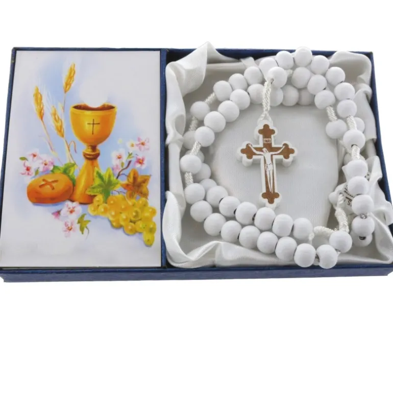 Palais du Rosaire Chapelet de Communion en boîte avec des grains en bois^Enfant Communion | Chapelet De Communion