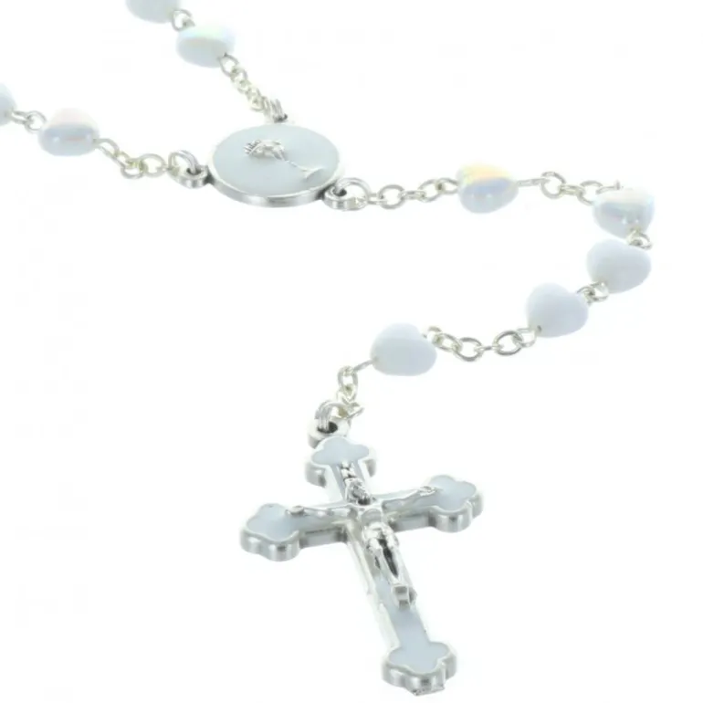 Palais du Rosaire Chapelet de communion grains blancs en forme de coeur^Enfant Chapelet De Communion | Chapelet Pour Enfant