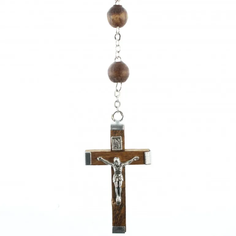 Palais du Rosaire Chapelet de Jérusalem en bois d'olivier avec chaîne en métal^ Chapelet Bois