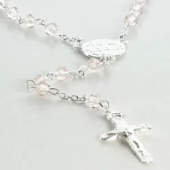 Palais du Rosaire Chapelet de l'Apparition en argent et grains en cristal coloré 4mm^ Chapelet Verre | Chapelet Argent