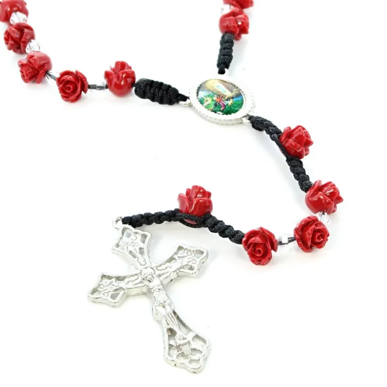 Palais du Rosaire Chapelet de Lourdes avec grains en forme de rose rouge et coeur Ave Maria^ Chapelet De Lourdes | Chapelet Résine