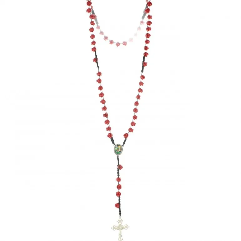 Palais du Rosaire Chapelet de Lourdes avec grains en forme de rose rouge et coeur Ave Maria^ Chapelet De Lourdes | Chapelet Résine