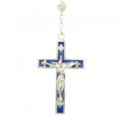 Palais du Rosaire Chapelet de Lourdes avec des grains en verre bleu et coeur de l'Apparition^ Chapelet Verre