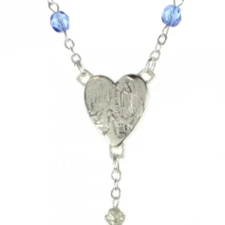 Palais du Rosaire Chapelet de Lourdes avec des grains en verre bleu et coeur de l'Apparition^ Chapelet Verre