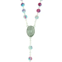 Palais du Rosaire Chapelet de Lourdes avec des grains en verre marbrés colorés^ Chapelet De Lourdes | Chapelet Verre