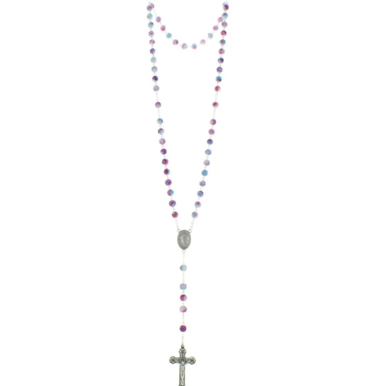 Palais du Rosaire Chapelet de Lourdes avec des grains en verre marbrés colorés^ Chapelet De Lourdes | Chapelet Verre