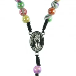 Palais du Rosaire Chapelet de Lourdes corde noire avec grains mutlicolores^ Chapelet De Lourdes | Chapelet Corde
