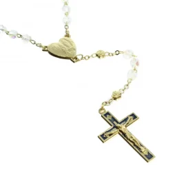Palais du Rosaire Chapelet de Lourdes doré avec grains cristal et croix émaillée bleu^ Chapelet Verre