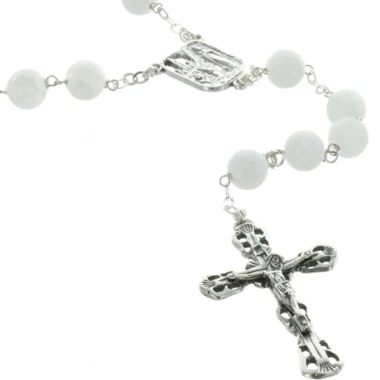 Palais du Rosaire Chapelet de Lourdes en Argent avec pierres effet craquelées 7mm^ Chapelet De Lourdes | Chapelet Pierre