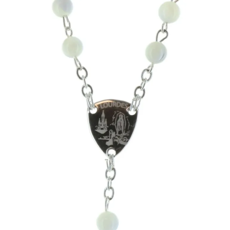 Palais du Rosaire Chapelet de Lourdes en Argent avec des grains en Nacre^ Communion | Chapelet De Communion