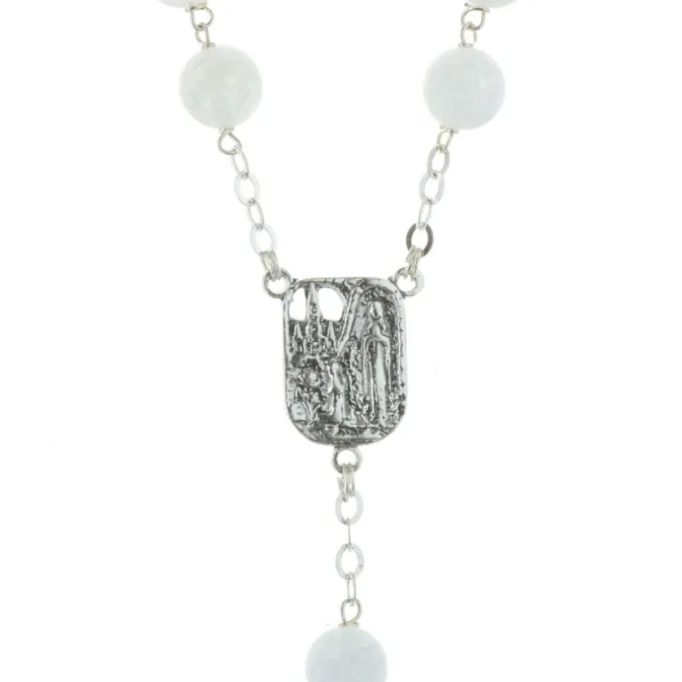 Palais du Rosaire Chapelet de Lourdes en Argent avec pierres effet craquelées 7mm^ Chapelet De Lourdes | Chapelet Pierre