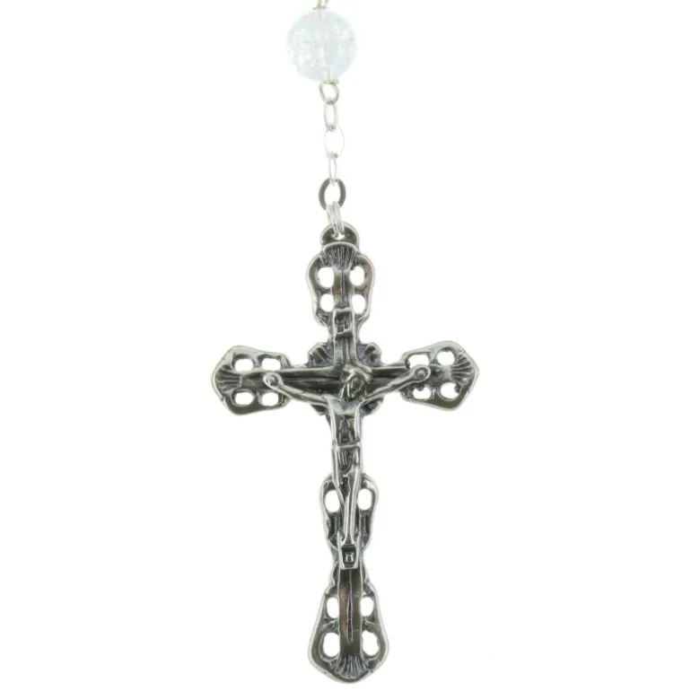 Palais du Rosaire Chapelet de Lourdes en Argent avec des grains en verre effet craquelé^ Chapelet De Lourdes | Chapelet Verre