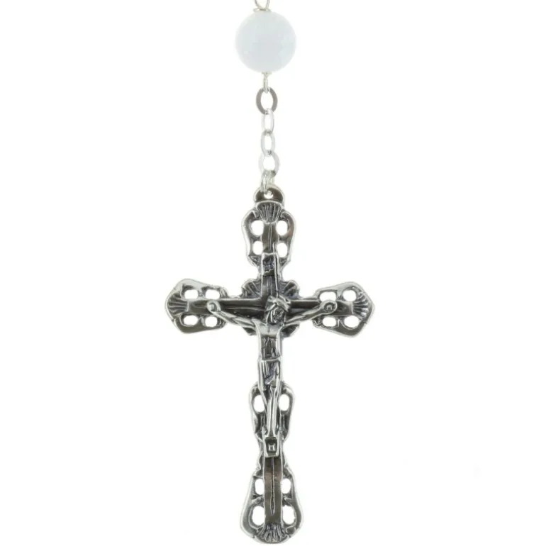 Palais du Rosaire Chapelet de Lourdes en Argent avec pierres effet craquelées 7mm^ Chapelet De Lourdes | Chapelet Pierre