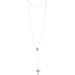 Palais du Rosaire Chapelet de Lourdes en Argent avec des grains en verre effet craquelé^ Chapelet De Lourdes | Chapelet Verre