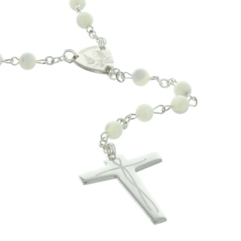 Palais du Rosaire Chapelet de Lourdes en Argent avec des grains en Nacre^ Communion | Chapelet De Communion