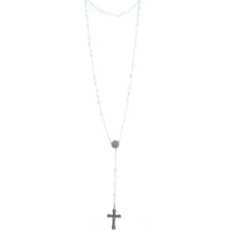 Palais du Rosaire Chapelet de Lourdes en cristal Swarovski, chaîne Argent et coeur Apparition de Lourdes^ Chapelet De Lourdes | Chapelet Cristal