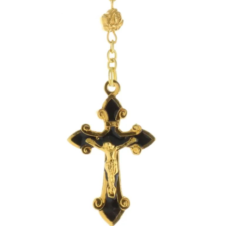 Palais du Rosaire Chapelet de Lourdes en hématite et paters en forme de roses dorées^ Chapelet De Lourdes | Chapelet Pierre