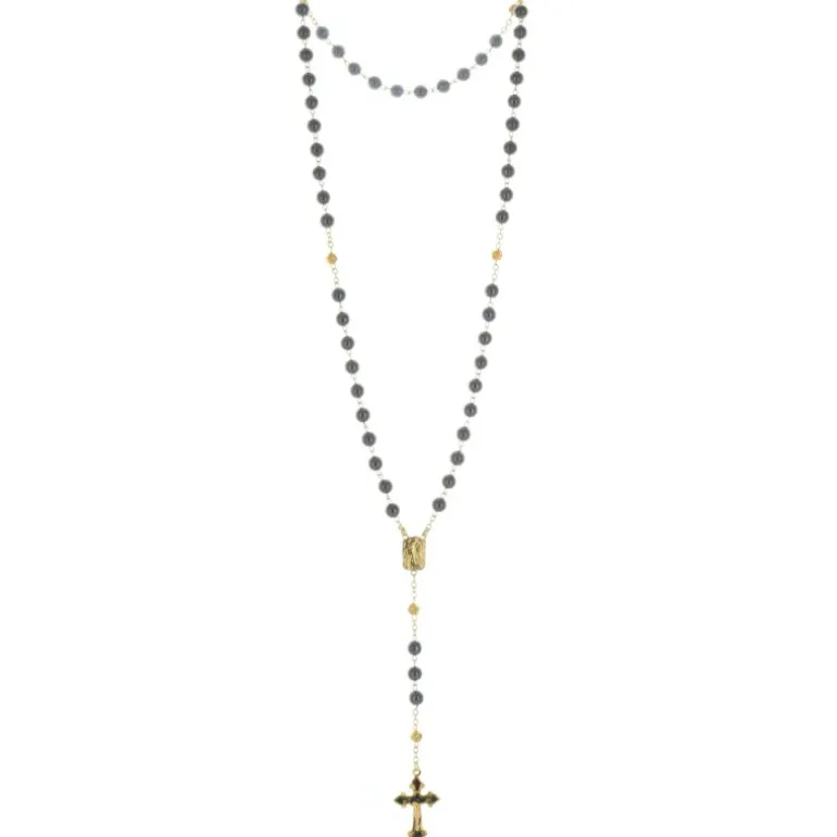 Palais du Rosaire Chapelet de Lourdes en hématite et paters en forme de roses dorées^ Chapelet De Lourdes | Chapelet Pierre