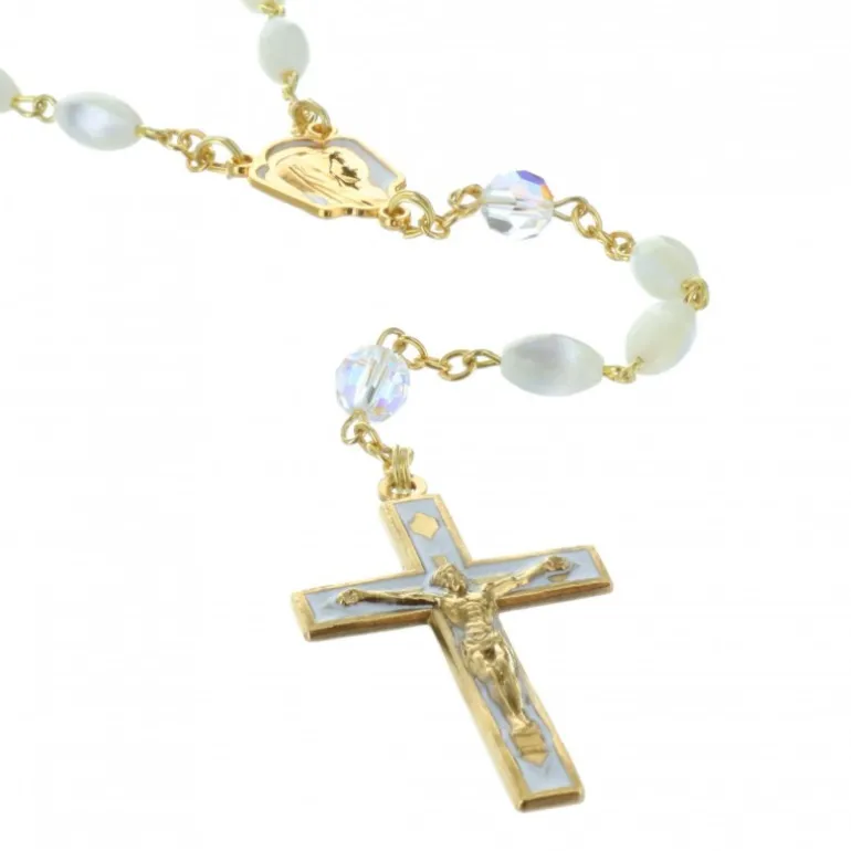 Palais du Rosaire Chapelet de Lourdes en Nacre avec des paters en cristal Swarovski^ Chapelet De Lourdes | Chapelet Nacre