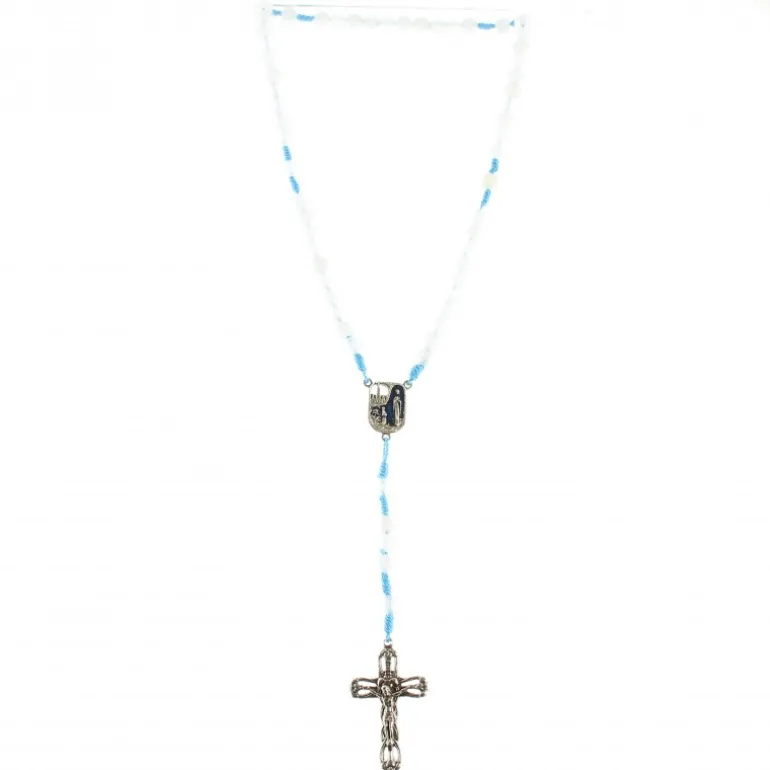 Palais du Rosaire Chapelet de Lourdes en pierres d'agate blanche et corde bleue^ Chapelet De Lourdes | Chapelet Corde
