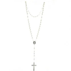 Palais du Rosaire Chapelet de Lourdes en verre blanc avec croix trilobée^ Chapelet De Lourdes | Chapelet Verre