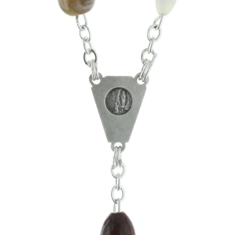 Palais du Rosaire Chapelet de Lourdes en verre minéral avec chaîne en Argent^ Chapelet De Lourdes | Chapelet Verre