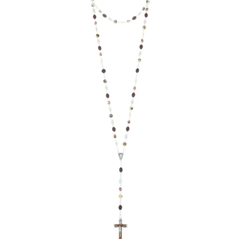 Palais du Rosaire Chapelet de Lourdes en verre minéral avec chaîne en Argent^ Chapelet De Lourdes | Chapelet Verre