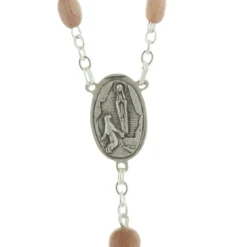 Palais du Rosaire Chapelet de Lourdes en véritable bois de rose, chaîne plaqué Argent et coeur Apparition^ Chapelet De Lourdes | Chapelet Bois