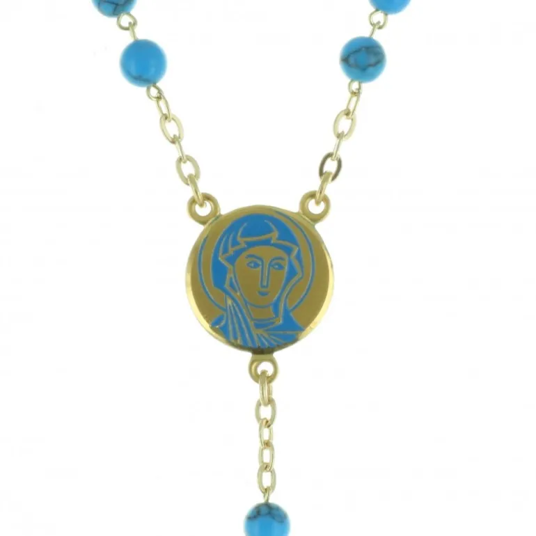 Palais du Rosaire Chapelet de Lourdes grains en turquoises et croix Plaqué Or^ Chapelet De Lourdes | Chapelet Pierre