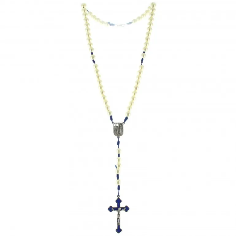 Palais du Rosaire Chapelet de Lourdes perles nacrées sur corde bleue^ Chapelet De Lourdes | Chapelet Corde