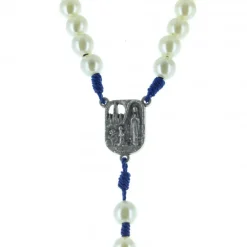 Palais du Rosaire Chapelet de Lourdes perles nacrées sur corde bleue^ Chapelet De Lourdes | Chapelet Corde