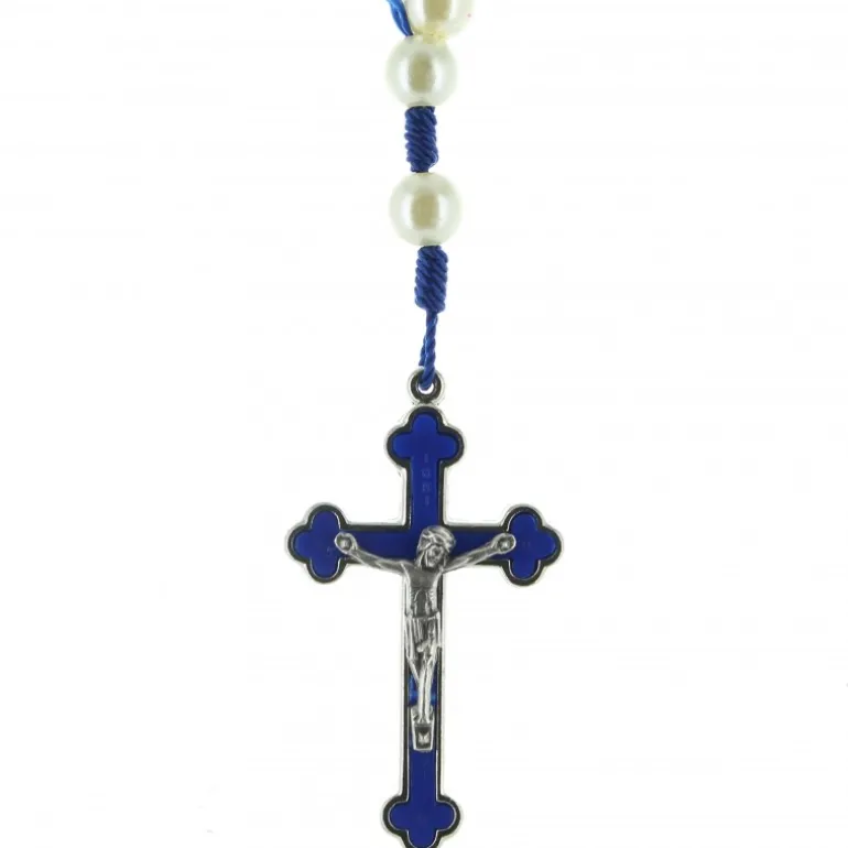 Palais du Rosaire Chapelet de Lourdes perles nacrées sur corde bleue^ Chapelet De Lourdes | Chapelet Corde